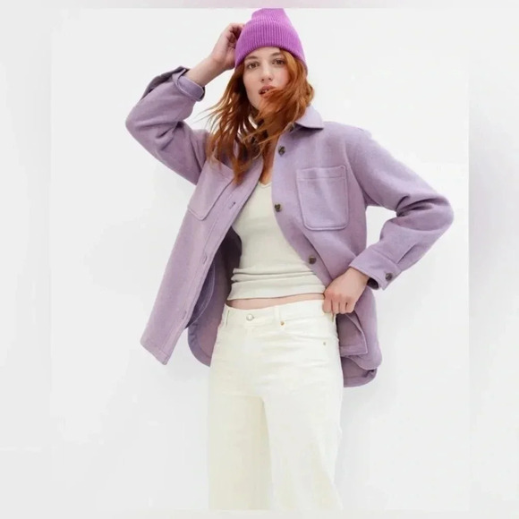 NWOT GAP Recycled Wool Shirt Jacket Size Small Petite Amethyst Purple - Picture 1 of 7